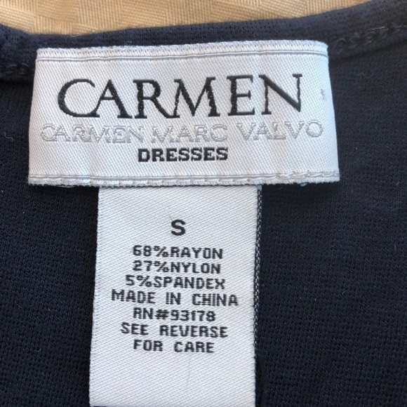 Carmen Marc Valvo Gold Nail-head Navy Dress - Picture 6 of 8